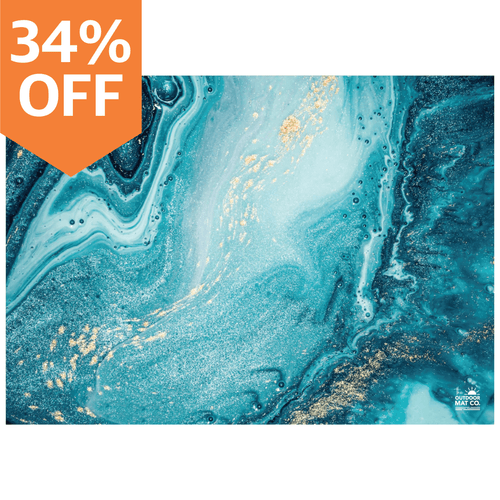 Eco-friendly outdoor mat with blue marble design, 34% off — perfect for beach, camping, picnics