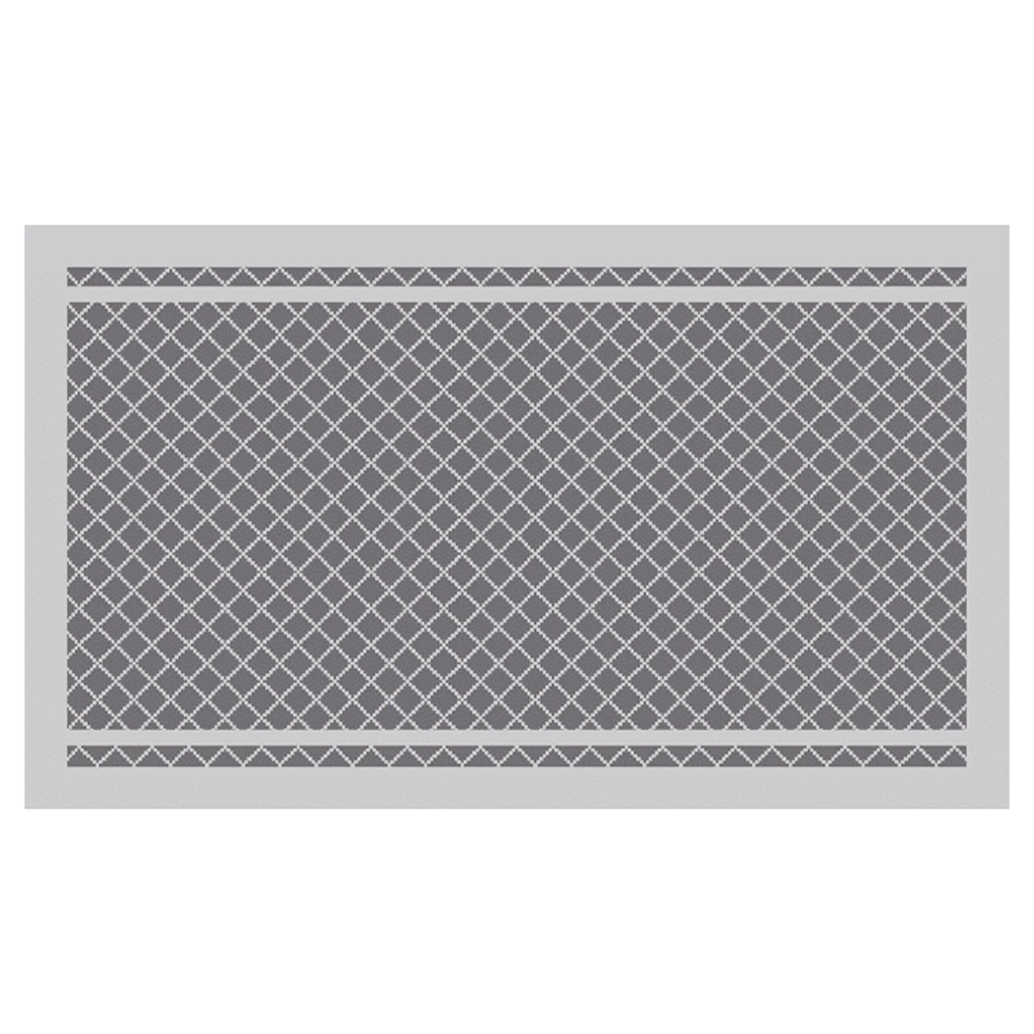 Gray outdoor mat with white diamond pattern, ideal for camping, beach, or picnics