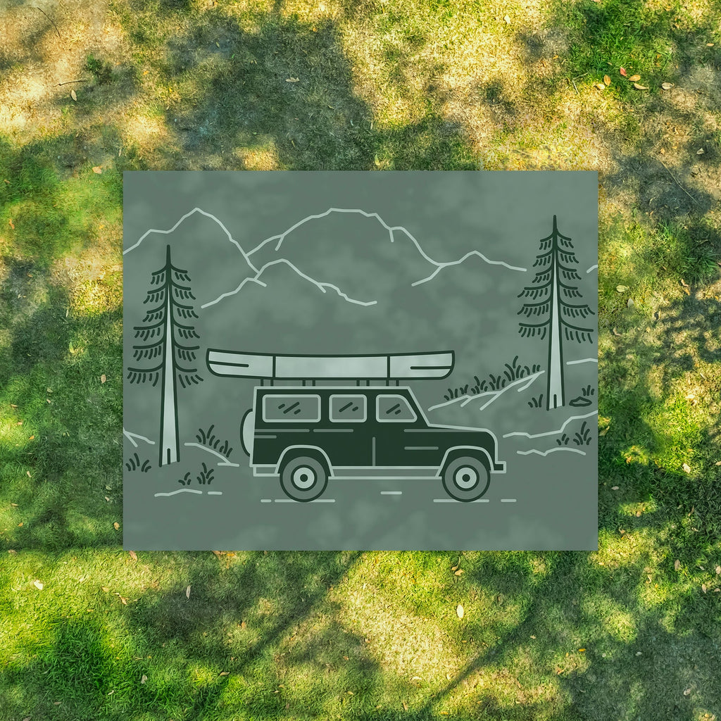 Eco-friendly outdoor mat with adventure design, perfect for camping, picnics, and caravan trips on grass.