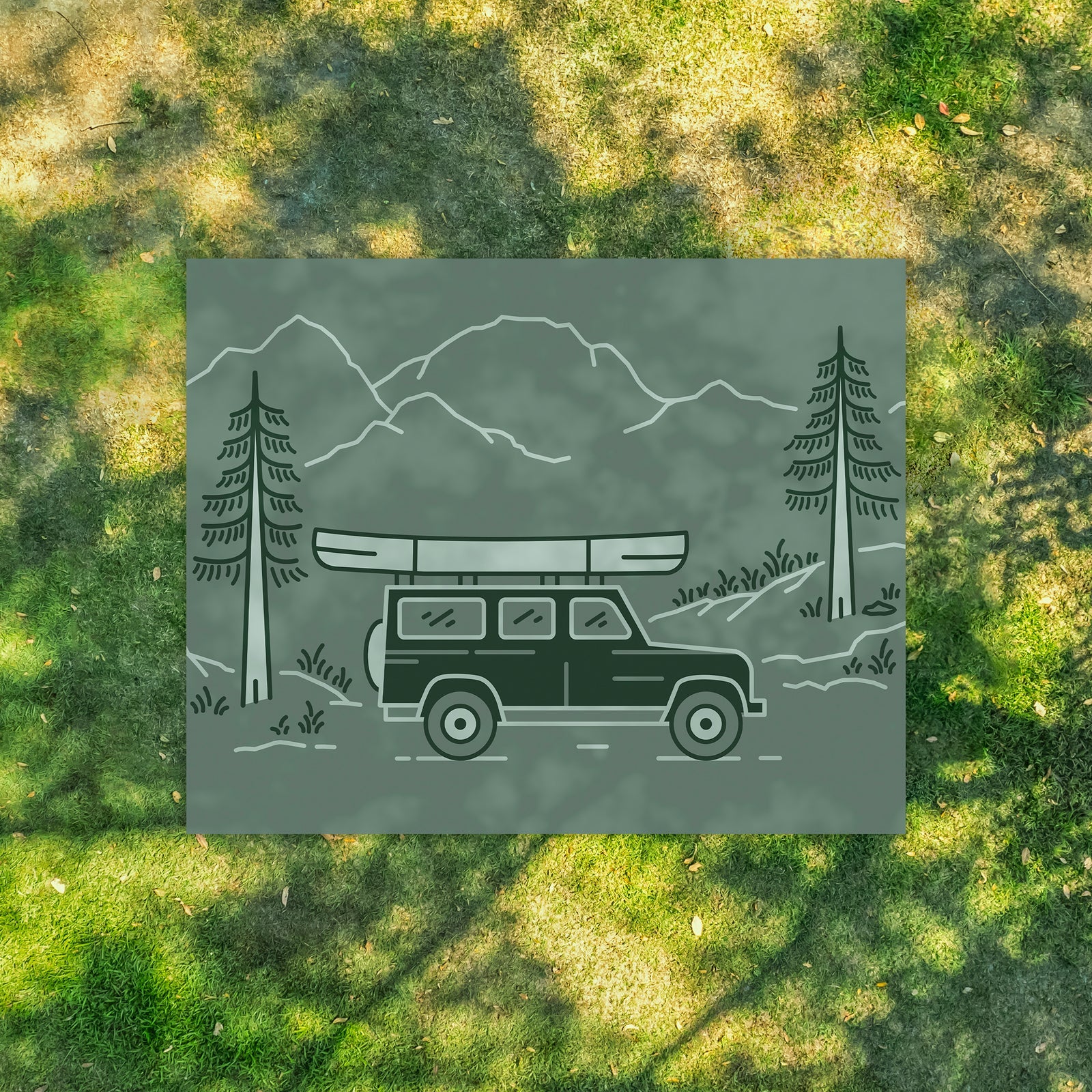 Eco-friendly outdoor mat with adventure design, perfect for camping, picnics, and caravan trips on grass.