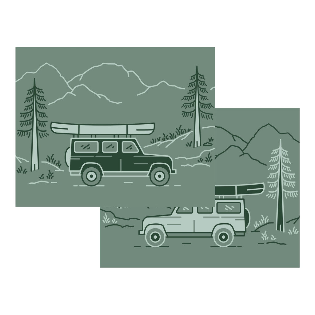 Adventure-ready SUV with canoe on roof, perfect for camping, beach days, and outdoor trips with eco-friendly mats.