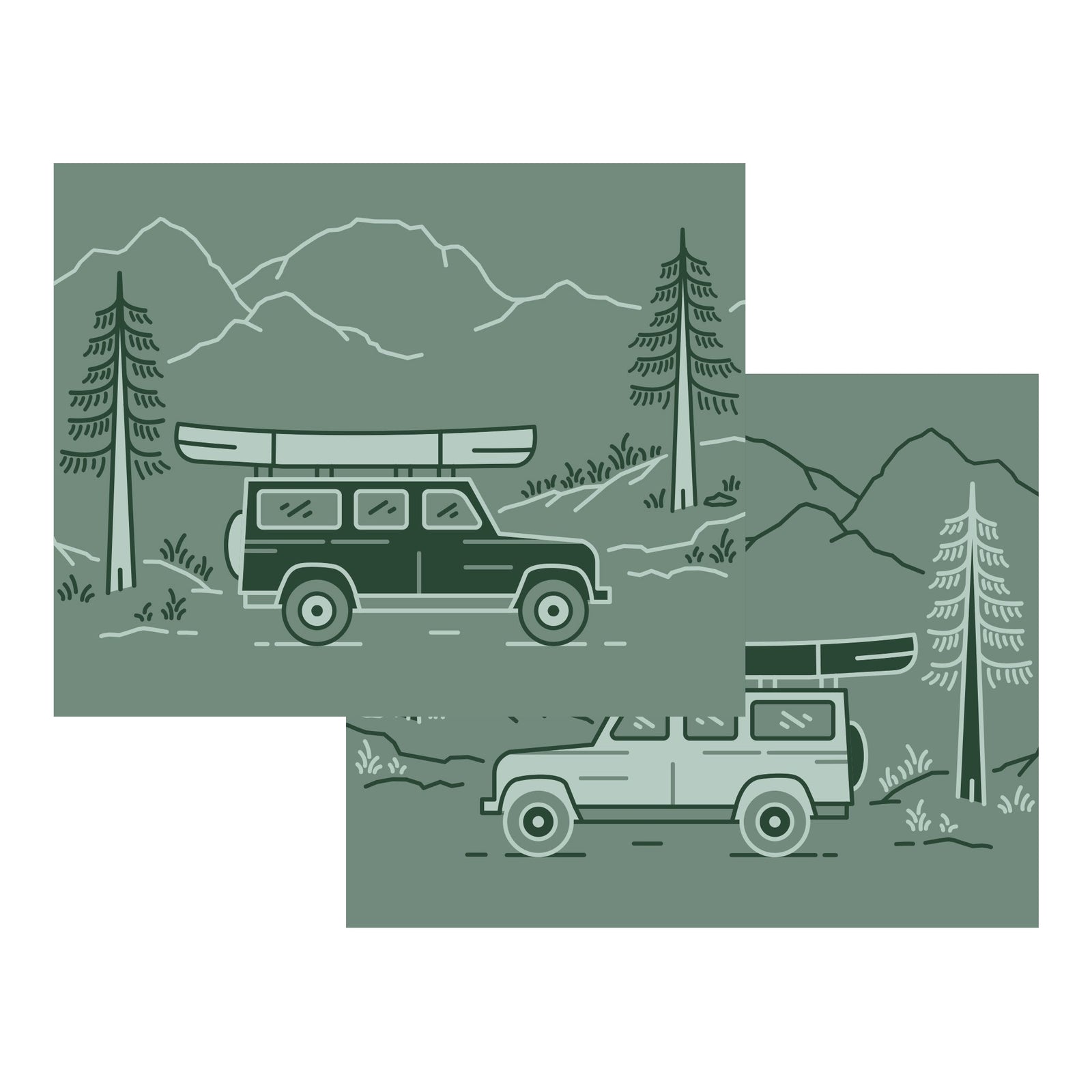 Adventure-ready SUV with canoe on roof, perfect for camping, beach days, and outdoor trips with eco-friendly mats.